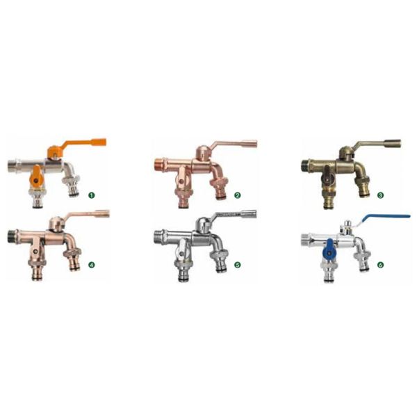 Double Outlet Garden Bibcocks Brass Faucet Brass Tap Valve Water Tap 1/2