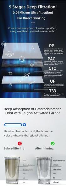 Ultrafiltration en acier inoxydable UF Filtres d'eau du robinet de consommation ménagère 5 étapes
