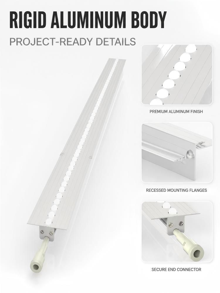 12‑14W Recessed Linear Facade Light DC24V DMX512 IP66 For Building Curtain Wall Decor