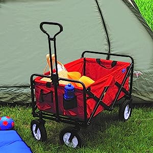 Custom Wholesale Outdoor Push Pull Collapsible Easy To Carry Camping Folding Wagon With Big Wheels