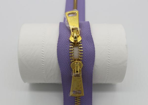 Two Way Brass Close End Purse Zippers 35cm Light Purple Tape For Luxury Handbag