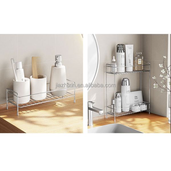 2-Tier Bathroom Countertop Organizer 304 Stainless Steel Makeup Storage Kitchen Spice Rack Household Standing Shelves Rust-proof