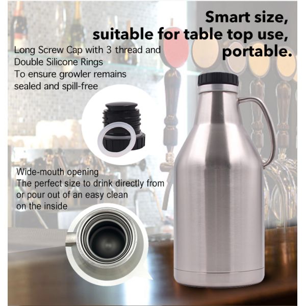 Вакуум нержавеющей стали изолировал Growlers, стену черного Growler винта 2L верхнего двойную
