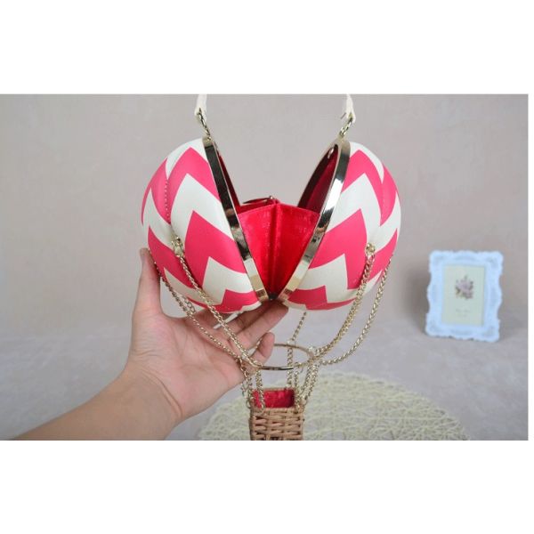 Check hot air balloon creative decorative chain handbag leather clutch female