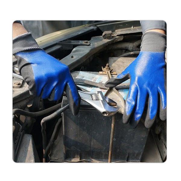 Waterproof Nylon Liner Double Nitrile Gloves For Heavy Duty Industry