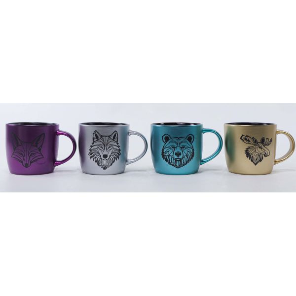 Metallic Iridescent Wild Animal Head Ceramic Mug Set of 4
