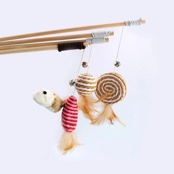 Cute Wood Cat Teaser Toy Sisal Material Size Customized For Dog / Cat