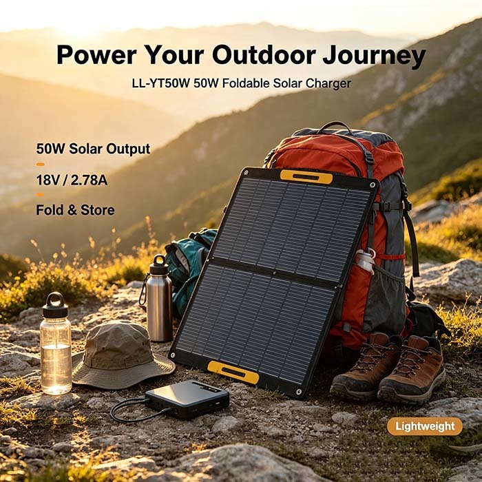 50W Travelling Foldable Solar Panel, Waterproof ETFE Solar Charger Bag for Portable Power Station Camping RV