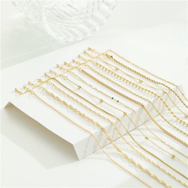 Factory Wholesale 14k Gold Plated  Necklace Bracelet Oshaped Twist Box Chain Pendant for Diy Jewelry Accessories Making