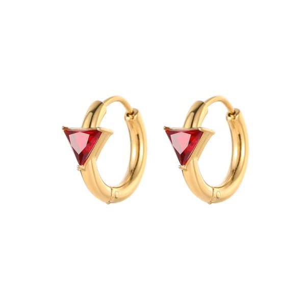 Stainless Steel Triangular Red and Green Transparent Zircon PVD 18K Gold Hoop Earrings for Women Jewelry Earrings
