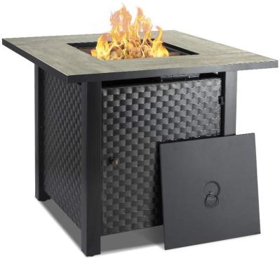 Propane Brazier Table 30'' Outdoor Square Fire Pit Table Ceramic Table Top
