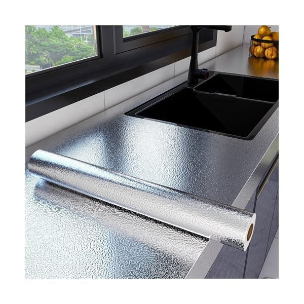 Matt Silver Foil Kitchen Stickers Self-Adhesive Wallpaper for Countertops and Furniture