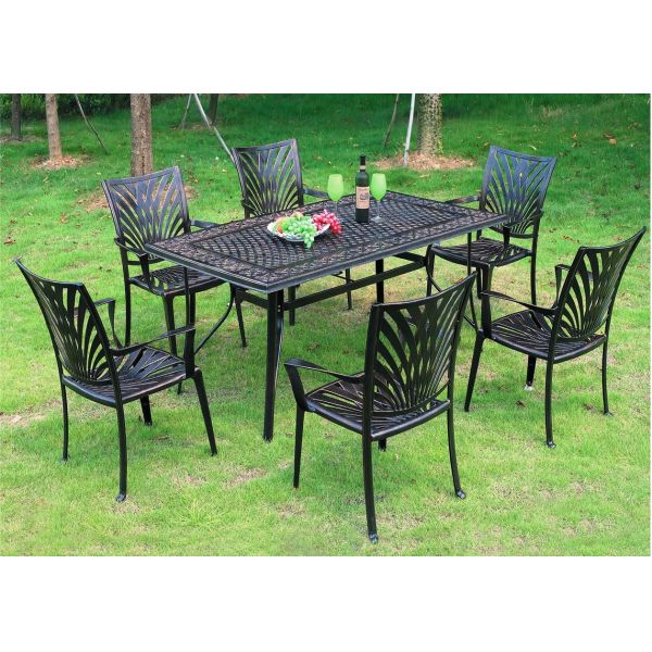 Leisure  Garden Cast Aluminum 6 Seater Outdoor Furniture Table And Chair Set Garden Furniture