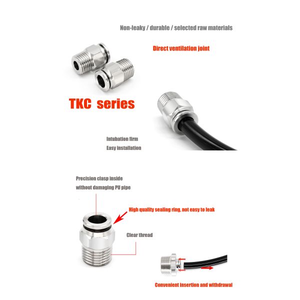 Push In Quick Connect Air Fittings Pneumatic Pipe Fittings Copper Nickel Plating