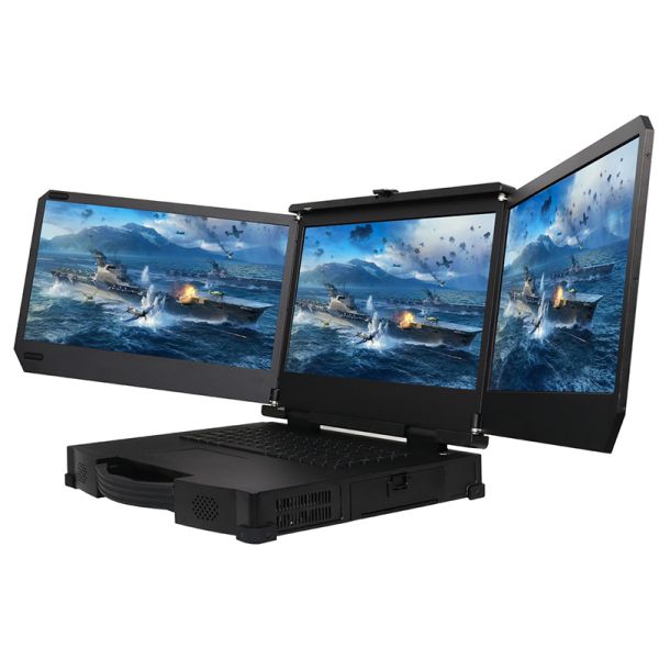 17.3 inch Triple screen military rugged laptop computer core i7 12700T with Nvidia T1000 video card  workstation