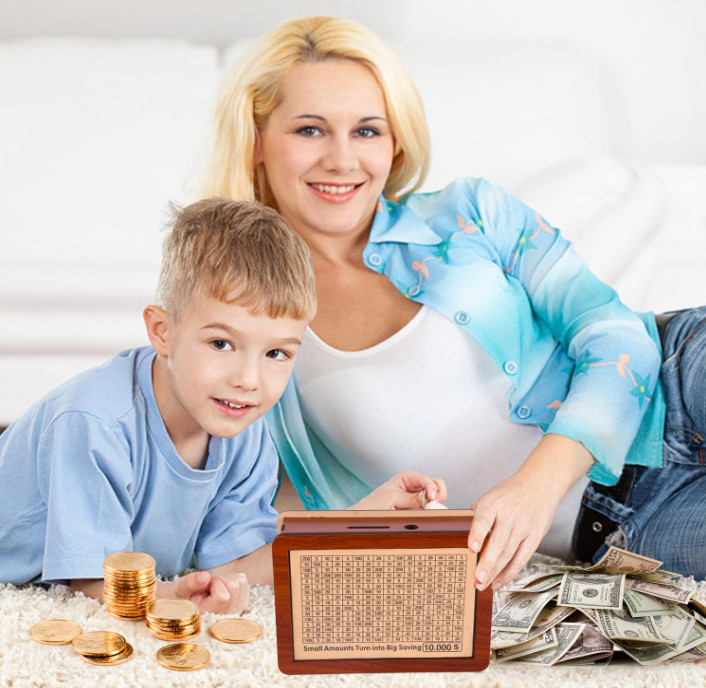 Best Selling Unique 10000 Savings Challenge Box Wooden Cash Savings Box Children'S Piggy Bank