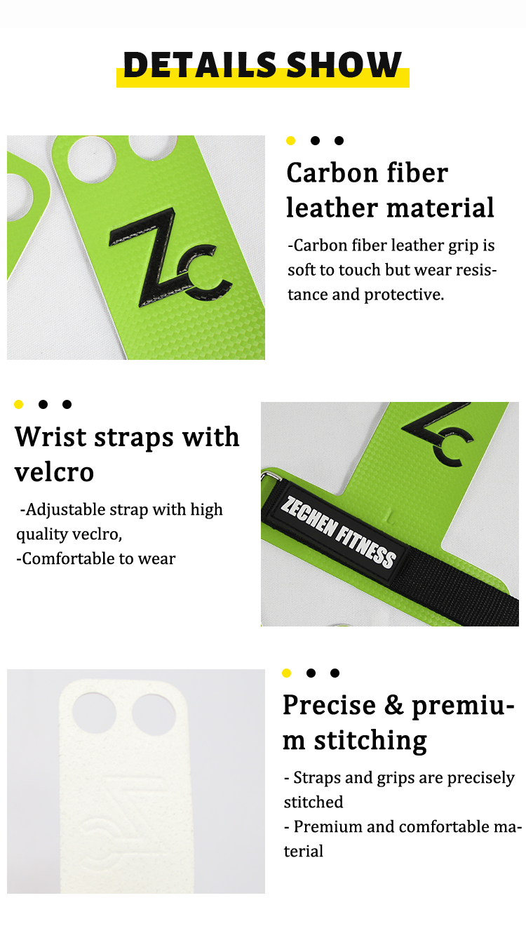 Carbon Fiber Crossfit Hand Grips Plam Green Leather 2 Hole 2mm Pull Up Hand Wraps