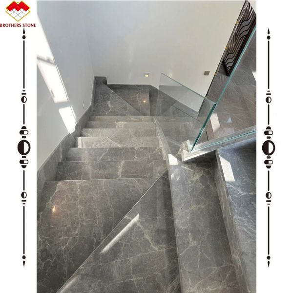 LED Stair Light Straight Spiral Marble Steps with Natural Marble Stone Stair Material