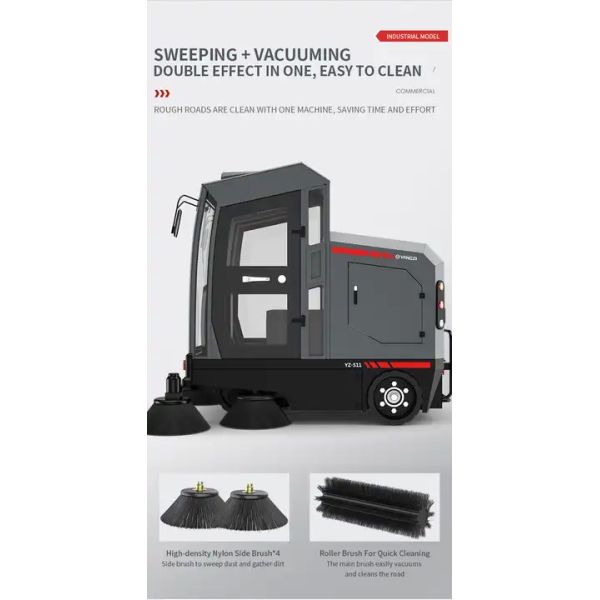 YZ-S12 All Closed Industrial Ride-on Floor Sweeper Machine Park Road Street Sweeper Car