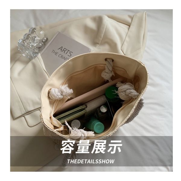 2022 Simple Handbags Straw Beach Bag Fashion Silk Scarf Women's Shoulder Bags with Materials