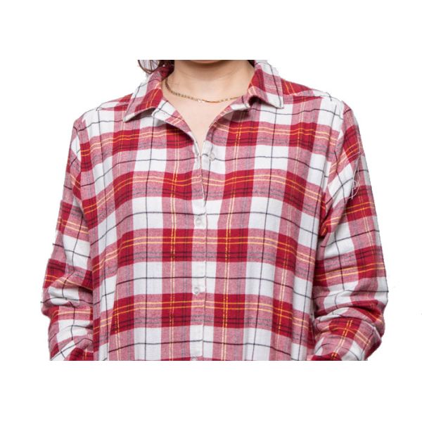 Long Sleeve Woman Cotton Y / D Check Flannel Pyjamas With Lurex Sleepwear