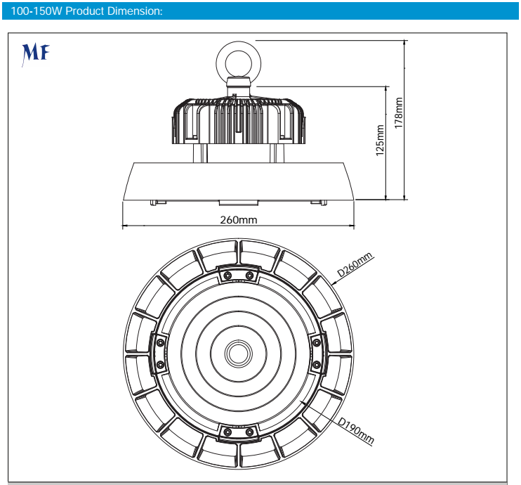 80 100 120 150 Watts LED High Bay Light Power Dimmable Angle Adjustable 60° /  90° / 105° Waterproof IP65