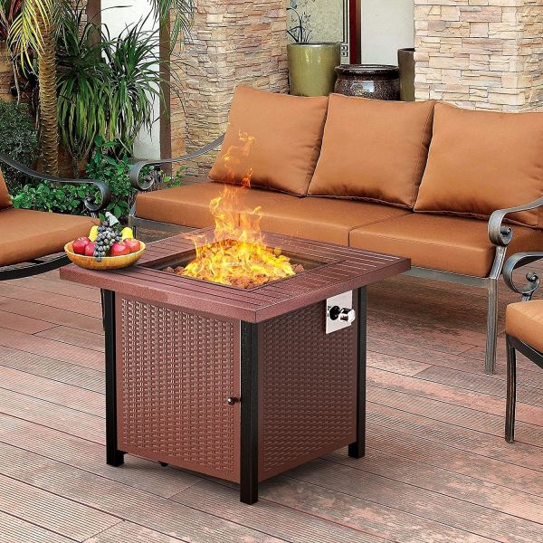 30 Inch Res Outdoor Propane Fire Pit 50,000 BTU Adjustable Flame Square Fire Table
