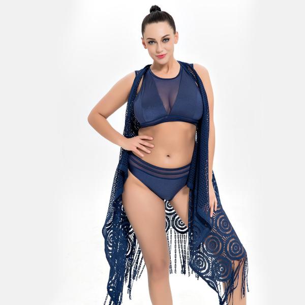 2019 New Plus Size Two piece Swimsuit Solid Color Swimsuit Women Push up 1951 with cover up