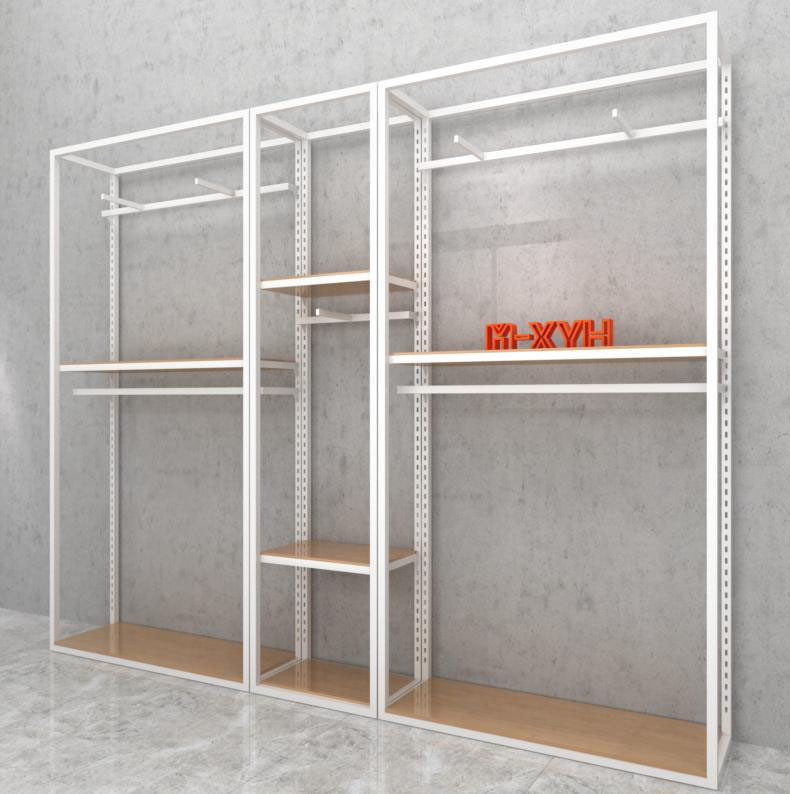 Modern 2 Tier Steel MDF Wardrobe Clothing Garment Rack for Retail Shops and Advertising