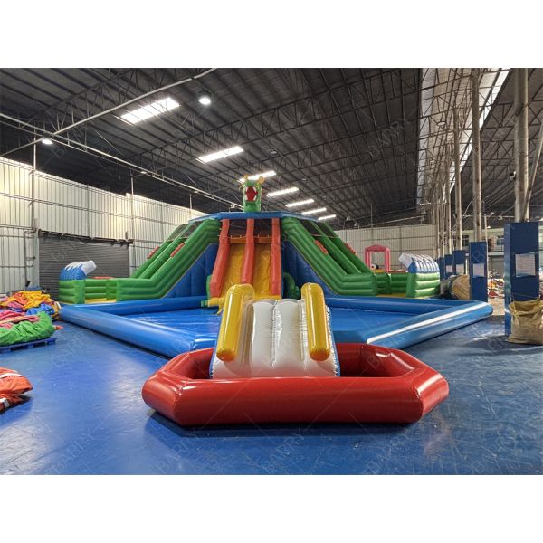 Commercial Grade Dragon Inflatable Water Park, Multi-Slide Water Playground With Large Pool For Amusement Parks Festivals