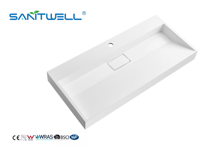 Large Size SW6001-1000 Wholesale Factory Stone Resin Sinks Square Botton Matt White Cabinet Washing Hand Basins