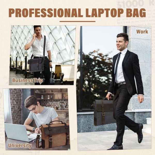 Сумка для мужчин, винтажный холст кожаный холст ноутбук сумка плечевая сумка деловой чемодан