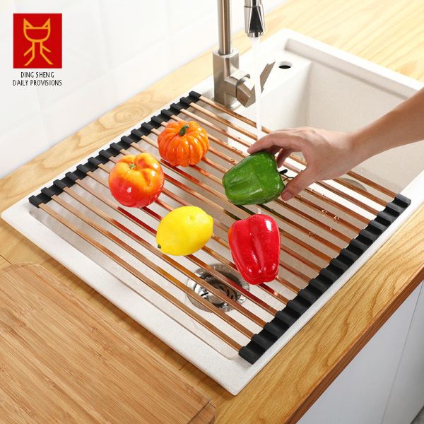 Foldable 0.97KG Steel Kitchen Basket Rack Titanium Square