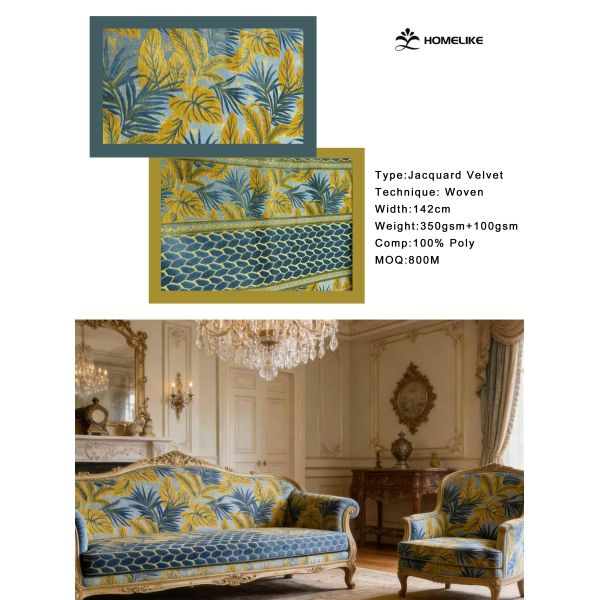 100% Polyester Luxury Tropical Leaf Jacquard Velvet For Sofa