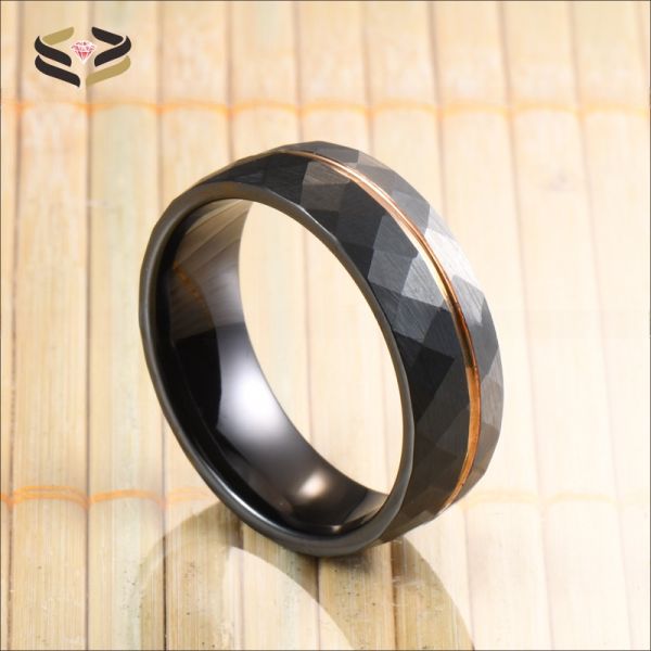 Rose Gold And Black Plated Tungsten Ring Faceted Finished 8mm For Men'S Wedding Gifts
