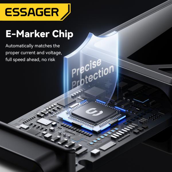 ESSAGER ES-X74 100W 5A USB C a USB C Cable de datos con pantalla LED