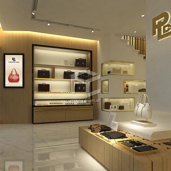 Projeto dourado da decoração da mobília da loja do saco da prateleira de exposição da bolsa