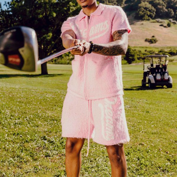 Summer Mohair Zip Up Short Set Traje de ejercicios que se ajusta Camisa de polo y pantalones cortos Color personalizado