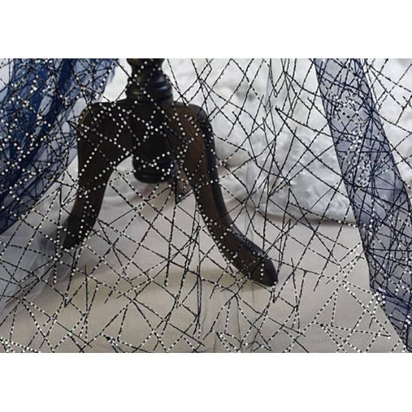 Embroidery Royal Blue Sequin Lace Fabric For Wedding Dress Evening Gown