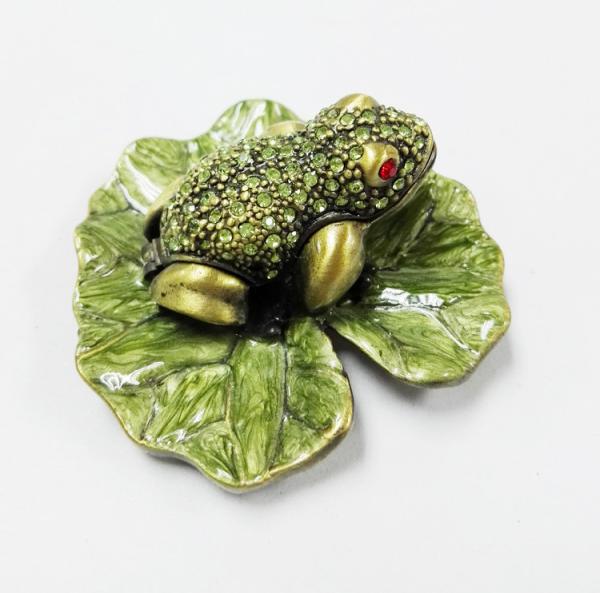 Bejewelled frog Home decoration box Alloy Hand painted crystal Frog metal trinket box