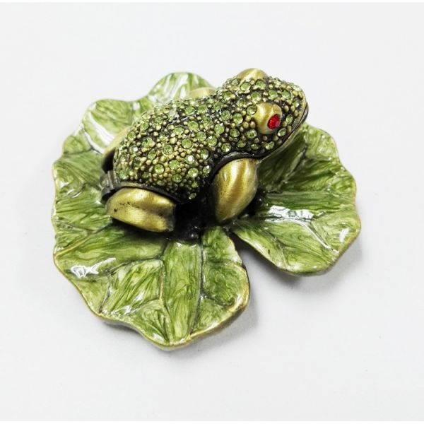 Bejewelled frog Home decoration box Alloy Hand painted crystal Frog metal trinket box