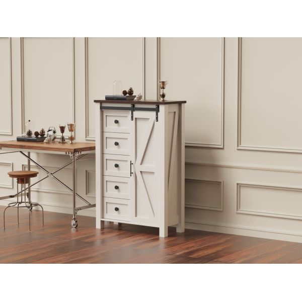 Белый многофункциональный шкаф с 5 ящиками и 1 дверью