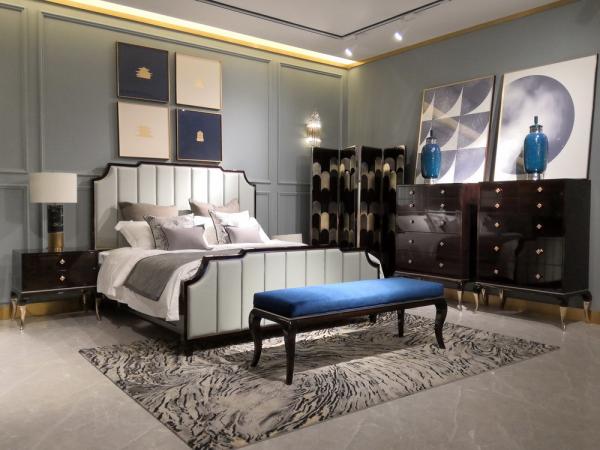 New classic luxury bedroom furniture set used in High end glossy painting wood bed with Storage chest of drawers cabinet