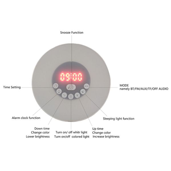 Warm White Morning Light Alarm Clock , Bluetooth Speaker Sunrise Wake Up Light With FM Radio