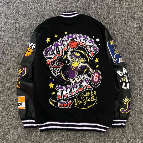 Chaqueta de la universidad personalizada de cuero con mangas de costura de chenille bordado de capa de letra bordado gráfico Letterman chaqueta del bombardero de la universidad