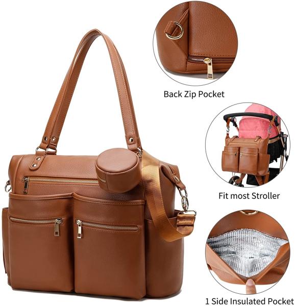 Dad Mommy Tote Diaper Bag Backpack Leather Backpack Changing Pad 16.5x7x13.5