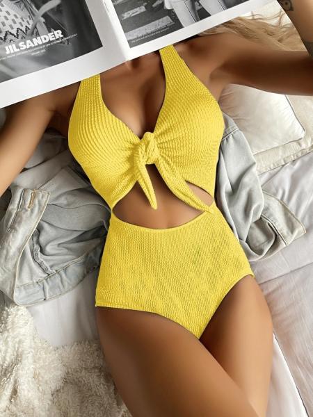 Estilo novo nadador sexy do roupa de banho do verão do bikni do estilo do laço da mulher do vestido da mola quente do biquini da cor do roupa de banho de uma peça só das senhoras