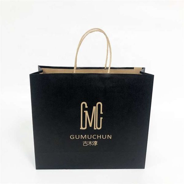 Large Capacity Black Boutique Gift Kraft Paper Shopping Bags Flexo Printing
