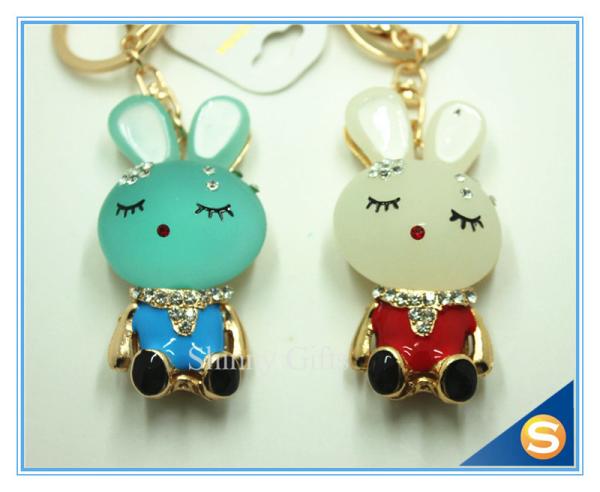 Trendy Rhinestone Cute Rabbit Shape Crystal Gold Plated Key Chain For Handbag Decoraction