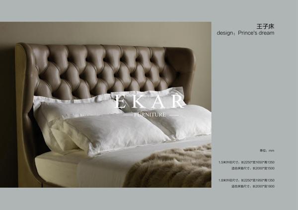 Contemporary Brown Leather Chesterfield Headboard Double King Bed for Sale